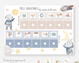 Child's routine chart, Morning and evening routines, Printable routine support, Responsibility list, Schedule, Organization