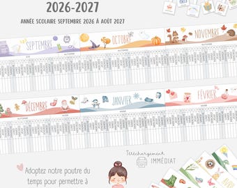 Zeitplan 2026-2027, Druckbarer Schuljahresplaner, Montessori, Kinderkalender, Jahreszeitenkalender, Planer 2026-2027