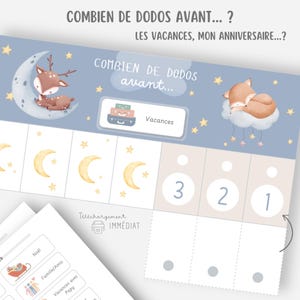 Tableau de décompte des jours, Combien de dodos, Tableau de décompte des dodos, Compte-à-rebours avant événement, Routine enfant à imprimer