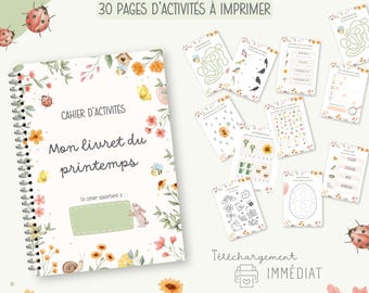 Frühlings-Aktivitätsheft, Druckbares Aktivitätsbuch, Arbeitsblätter für den Kindergarten, Lernen, Grafikdesign, Schreiben, Zählen