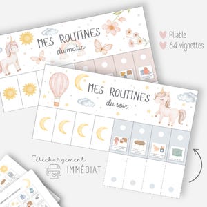 Morgen- und Abendroutine-Diagramm, Kinderroutine, Routineunterstützung, Ausdruckbarer visueller Zeitplan, Montessori, Einhorn