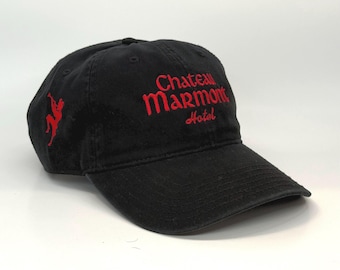 Chateau Marmont Embroidered Dad Hat – Black Cotton, Vintage Washed Finish