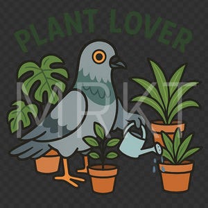 Amoureux des plantes, pigeon PNG | Clipart drôle d'arrosage de plante | Plante tropicale Monstera PNG | Design de chemise de jardinage | Sublimation PNG pour t-shirts