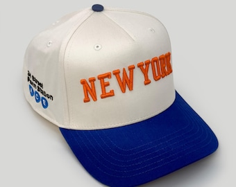 Knicks Inspired New York Blue and Natural Snapback Hat, NYC Subway Cap