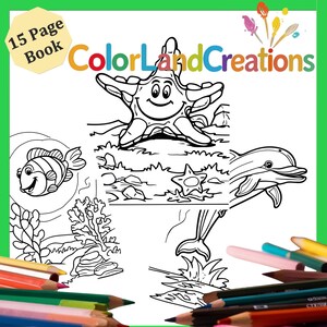 Under the Sea Cute Coloring Book for Kids - 15 Printable Pages of Ocean Animals Fish Shark Mermaid and Sea Adventures - Digital PDF Download
