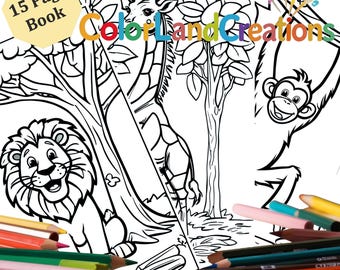 Jungle Animals Coloring Book for Kids: 15 Printable Safari Pages (Digital PDF Download)