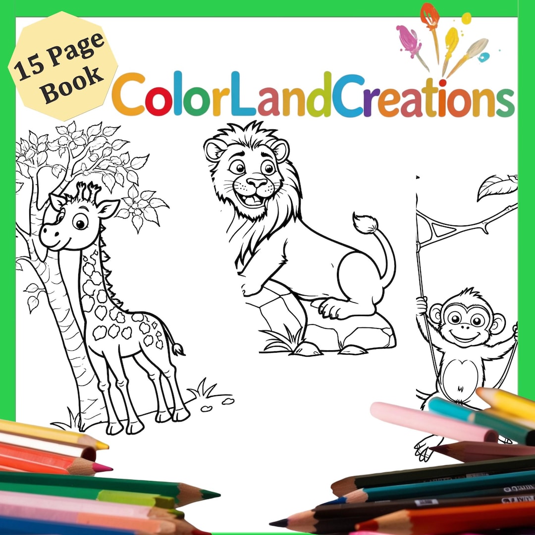 Zoo Animals Coloring Book for Kids - 15 Printable Pages of Lions ...