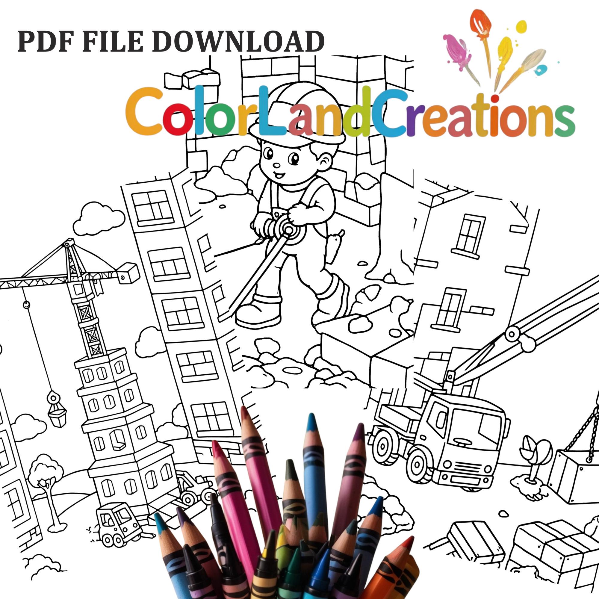 Construction Zone Coloring Book for Kids 15 Printable Pages of Trucks, Cranes, Blocks ...