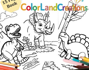 Dinosaur Coloring Book for Kids: 15 Dino Adventure Pages (Digital PDF Download)