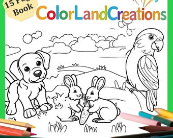 Pets Coloring Book for Kids – Playful Cats, Dogs, Rabbits (Downloadable PDF)