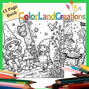 Cute Gnome Girls Coloring Book for Kids - 15 Printable Pages of Whimsical Gnome Adventures, Magical Forest Scenes - Instant Download PDF