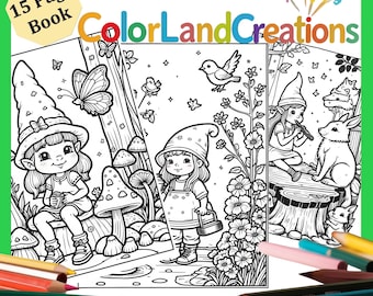 Gnome Girls Coloring Book: 15 Whimsical Forest Adventures (PDF Download)