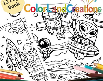 Space Adventures Coloring Book for Kids: 15 Printable Pages (Digital PDF)