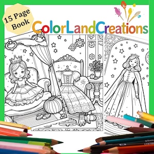 Princess and Dresses Coloring Book  Enchanting Gowns, Royal Scenes, and Fairytale Fun - 15 Pages of Magical Creativity - Download PDF