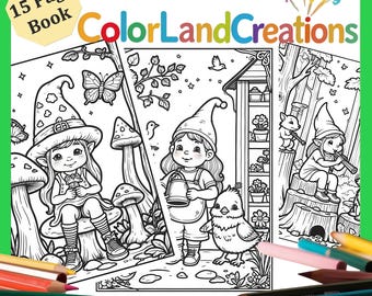 Gnome Girl Coloring Book: 15 Whimsical Forest Scenes (PDF Download)