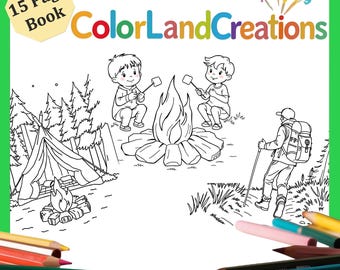 Camping Coloring Book for Kids: Outdoor Adventure, 15 Printable Pages (PDF)
