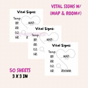 Vital Signs w / (KARTE, Zimmernummer) Memo Pads Notizblock 50 Blatt 3 x 3 Zoll Für Studenten und Krankenschwester - Kaufen Sie 2 und erhalten Sie Stift und Bleistift