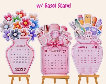 Kalender 2027 mit Staffelei Holzständer 4 x 6 Zoll für Büro, Schreibtisch, Schule, perfekt für Geschenke zu Weihnachten, Jahresende, Party, give aways