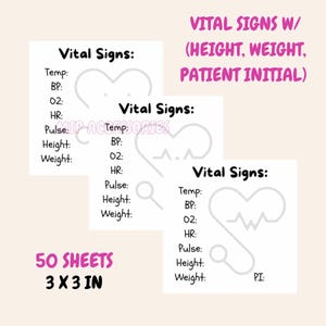 Blocs-notes Signes vitaux avec (taille, poids, initiales du patient) Bloc-notes 50 feuilles 3 x 3 pouces Pour étudiant et infirmier/infirmière - Achetez-en 2, un stylo et un crayon