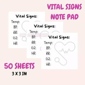 Notatniki Vital Signs Memo Pads 50 arkuszy 3 x 3 cale dla uczniów i pielęgniarek - Kup 2, a otrzymasz długopis i ołówek