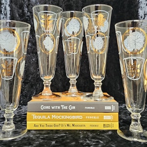 Set of 5 MCM Federal Glass Glen Echo Gold Leaf Pilsner Glasses