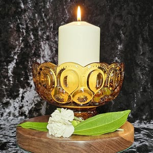 Vintage L. E. Smith Moon and Stars Amber Glass Compote