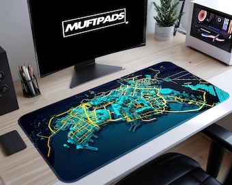 Cyberpunk City Mouse Pad – Neon Futuristic Skyline Gaming Desk Mat, Sci-Fi Tech Decor, Night City Gift Idea