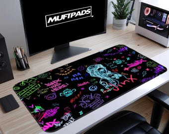 Gaming Mousepad, Jinx Desk Mat for League Of Legends Fans, Jinx Art, Gift For Gamer, Gaming Accessories, Computer Desk Pad, Arcane Desk Mat