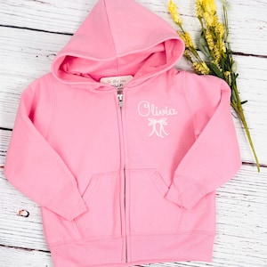 Embroidered Bow Name Toddler Fleece Full-Zip Hooded Sweatshirt - Monogrammed Jacket