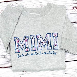 Personalized Floral Mimi Sweatshirt: Grandkids Names, Custom Grandma Gift