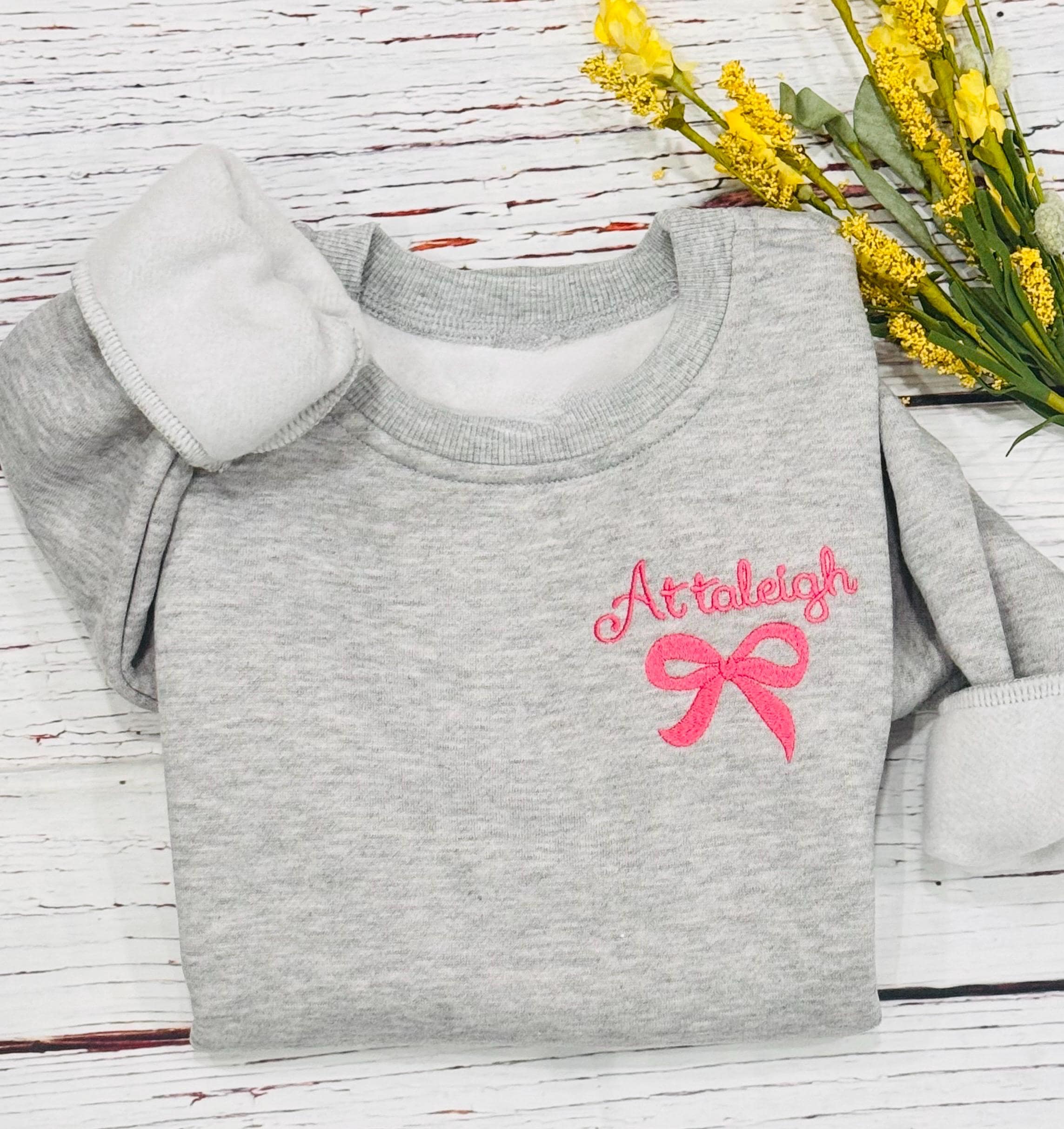 Charcoal Bold Bow Embroidery Sweatshirt