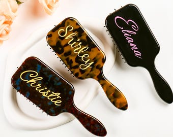 Personalized Engraved Hairbrush, Custom Name Tortoiseshell Paddle Brush, Bridesmaid Gift