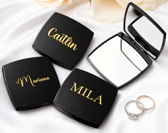 Personalisierter Taschenspiegel mit individuellem Namen und Logo, Taschenspiegel mit Gravur, Taschenspiegel, Schminkspiegel, Brautjungfer Geschenk
