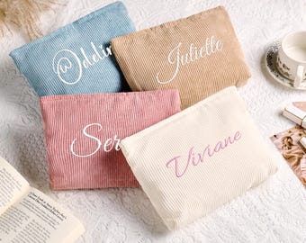 Nécessaire de maquiagem personalizada em veludo cotelê bordado, estojo de cosméticos para madrinhas, nécessaire de viagem hexagonal.