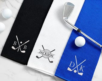 Monogrammed Golf Towel: Embroidered Microfiber Hand Towel, Personalized Golf Gift Set for Men Dad