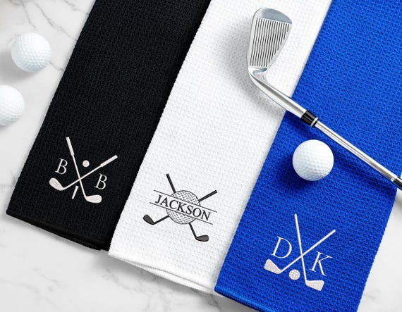 Monogrammed Golf Towel: Embroidered Microfiber Hand Towel, Personalized Golf Gift Set for Men Dad