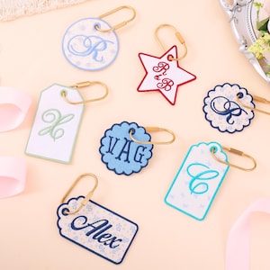 Personalized Embroidered Bag Charm & Custom Keychain,Unique Gift for Kids and Adults, Luggage Tag, Bag Tags, Name Tag，Initial Keychain