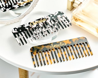 Aangepaste amberkleurige haarkam, aangepaste initiële acetaathaarkam, marmeren haarkam, bruidshaaraccessoire, cadeau bruidsmeisje