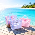 Personalized Waterproof Beach Tote Bag - Embroidered PVC Pool Bag, Striped, Bridesmaid Proposal Gift