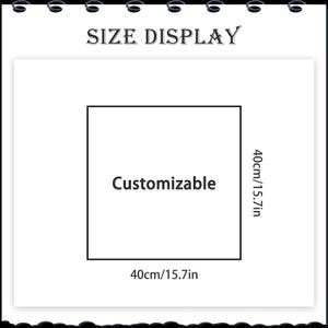 May include: A white background with the text "SIZE DISPLAY" at the top. A black square with the word "Customizable" inside. The dimensions are 40cm/15.7in.