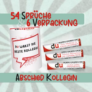Presente divertido de última hora para a festa de despedida do seu colega favorito | Embalagem para barras Duplo® | Faça você mesmo em PDF para download em formato A4 | Despedida