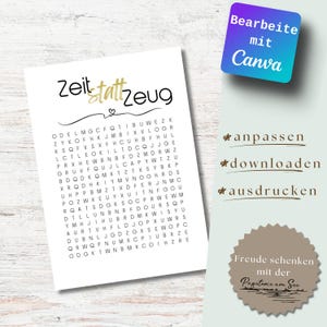 Tijd samen Gepersonaliseerde voucher Kruiswoordpuzzel Verjaardag creatieve cadeaubon DIY PDF Last minute cadeau Woordzoekspel