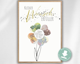 Wish-fulfilling cash gift to print – DIY last-minute gift for birthday as PDF