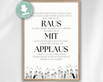 Funny farewell card for a colleague or colleague, job change, retirement, job change - Download to print &quot;Out with applause&quot;