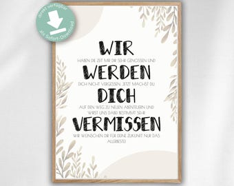 Farewell gift for colleagues as PDF template to print – card job change, card pension, card retirement, card farewell