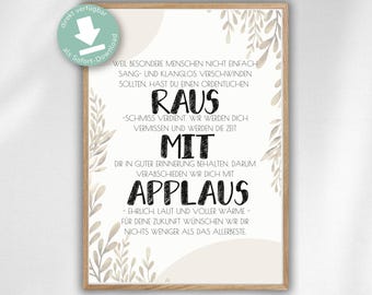 Farewell gift for colleagues as PDF template to print – card job change, card pension, card retirement, card farewell