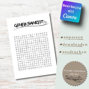 Tijd samen Gepersonaliseerde voucher Kruiswoordpuzzel Verjaardag creatieve cadeaubon DIY PDF Last minute cadeau Woordzoekspel