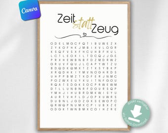 Personalized Gift Voucher, Crossword Puzzle, Birthday, Creative Gift Voucher, DIY PDF, Last Minute Gift, Word Search Game