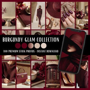 Burgundy Glam Collection | 100 Stock Photos Bundle | Social Media Content Creation Branding Website