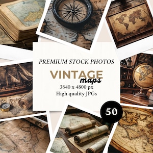 Paquete de 50 imágenes/fotos de mapas antiguos para marketing y branding en redes sociales